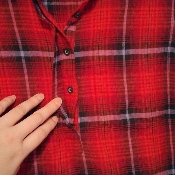 Women's soft red and orange plaid long sleeve tunics sizes Medium and XL NWT - Picture 6 of 11